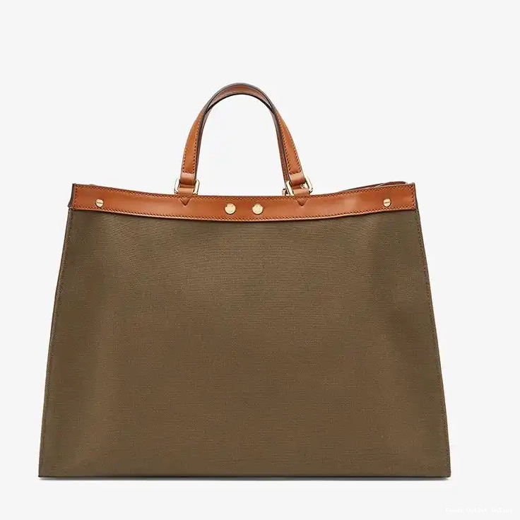 Affordable FF Motif Peekaboo Medium Coffee Fendi Canvas In X-Tote 0625
